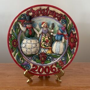 “Jim Shore” Christmas Plate with Snowmen and Family